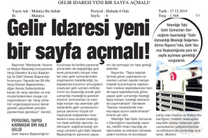 "Gelir İdaresi Yeni Bir Sayfa Açmalı" (Muhtelif Gazeteler)