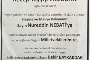 3600 Ek Gösterge Teşekkür İlanımız (Milliyet Gazetesi)